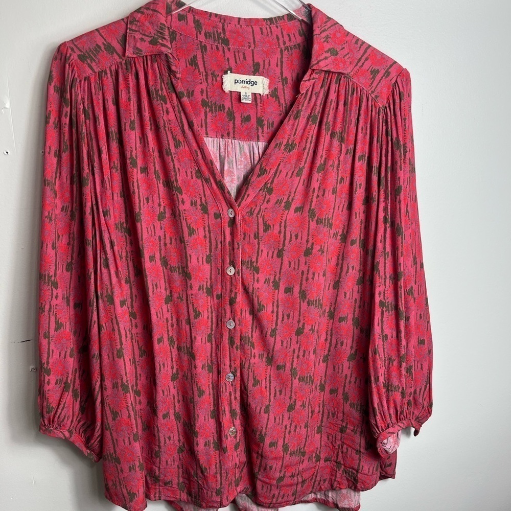 Porridge pink and green floral blouse size small 1808